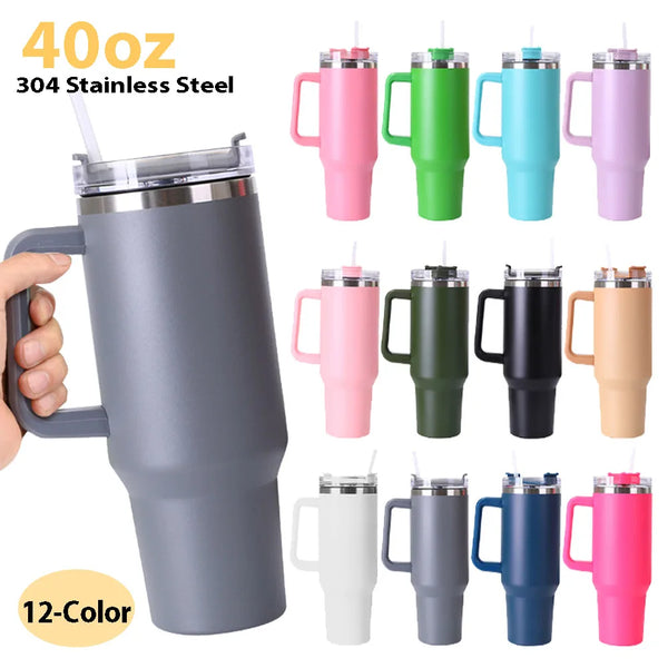 40oz Straw Double-Layer Insulated Cup Stainless Steel Portable Water Cup Vacuum Thermal Insulated Mug for Cold Hot Beverages